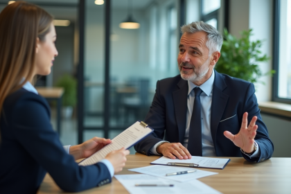 Professionnels en réunion dans un bureau moderne