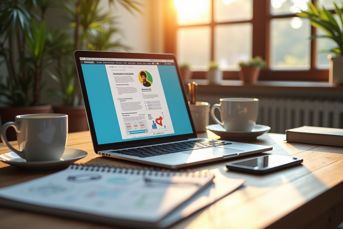 Espace de travail créatif avec ordinateur et diagrammes