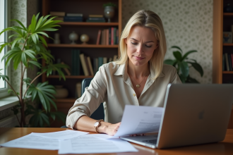 Femme d'âge moyen au bureau à domicile professionnel