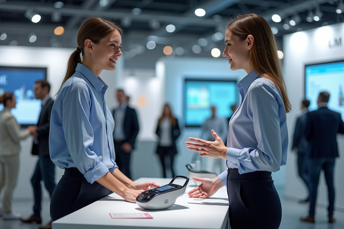 Jeune femme présentant son invention lors d