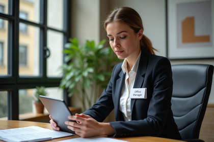 Femme d affaires dans un bureau moderne avec documents numériques