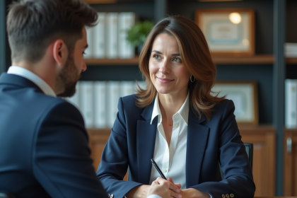 Femme professionnelle en réunion d'affaires en bureau moderne