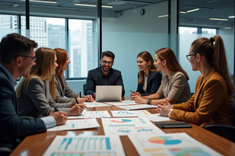 Groupe de professionnels en réunion dans un bureau moderne