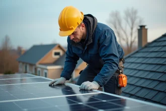 Installateur solaire professionnel sur toit résidentiel