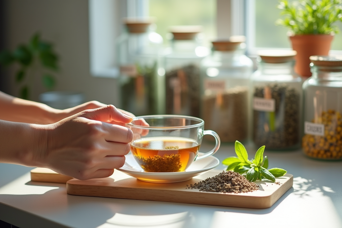 Mains préparant une infusion d