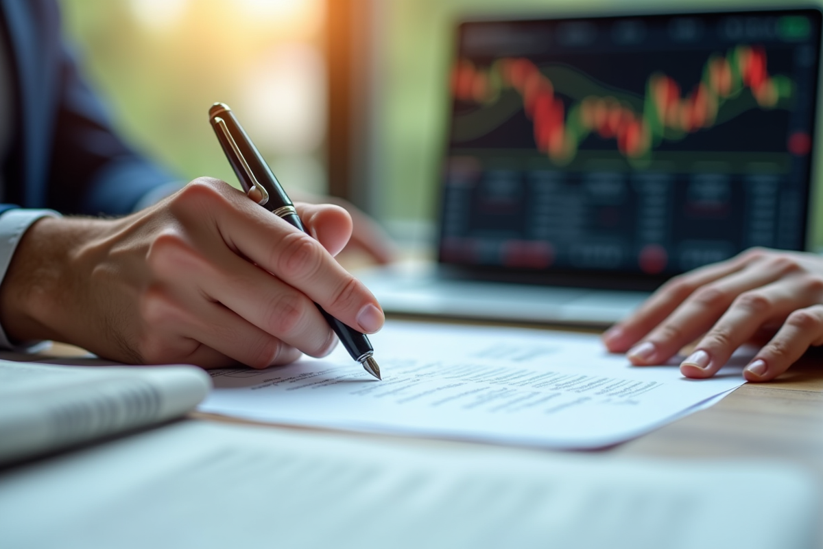 Main échangeant un contrat avec un stylo dans un bureau professionnel