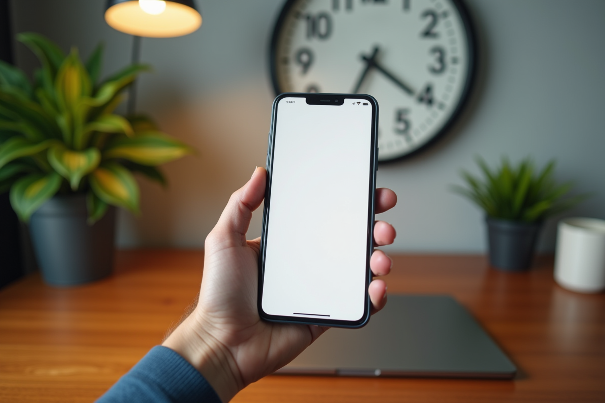 Main tenant un smartphone avec un email en cours d